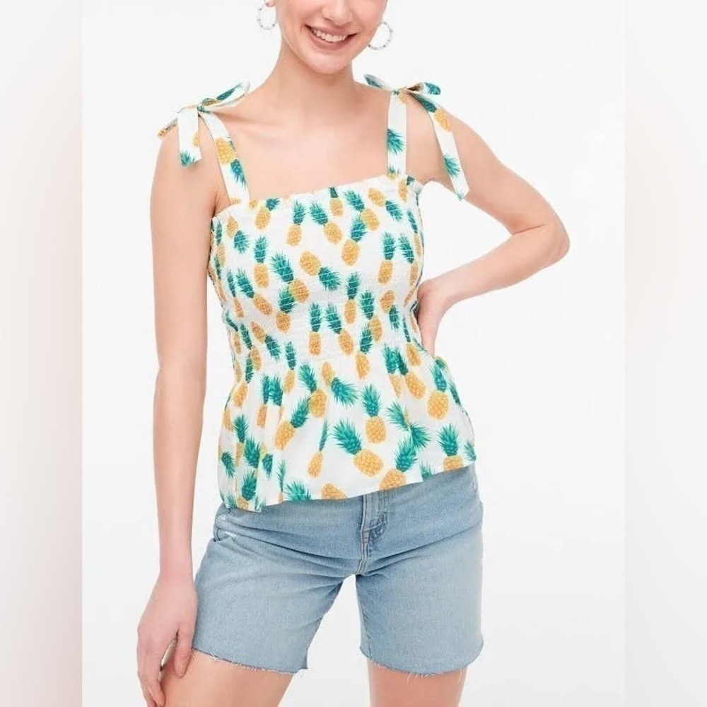 NWT J Crew Pineapple Flounce Tank Bow Tie Straps Size Large